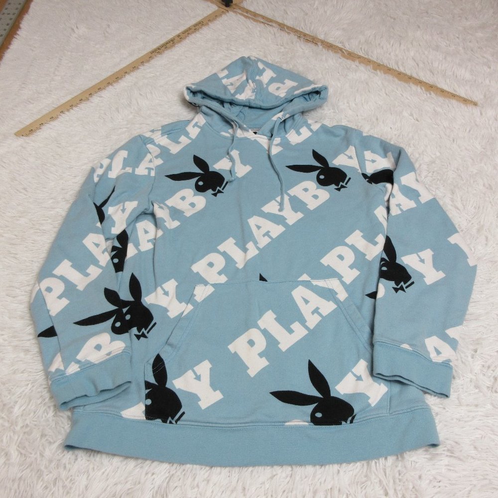Playboy By Pacsun Womens Pullover Hoodie Sweatshirt Small Blue White Black